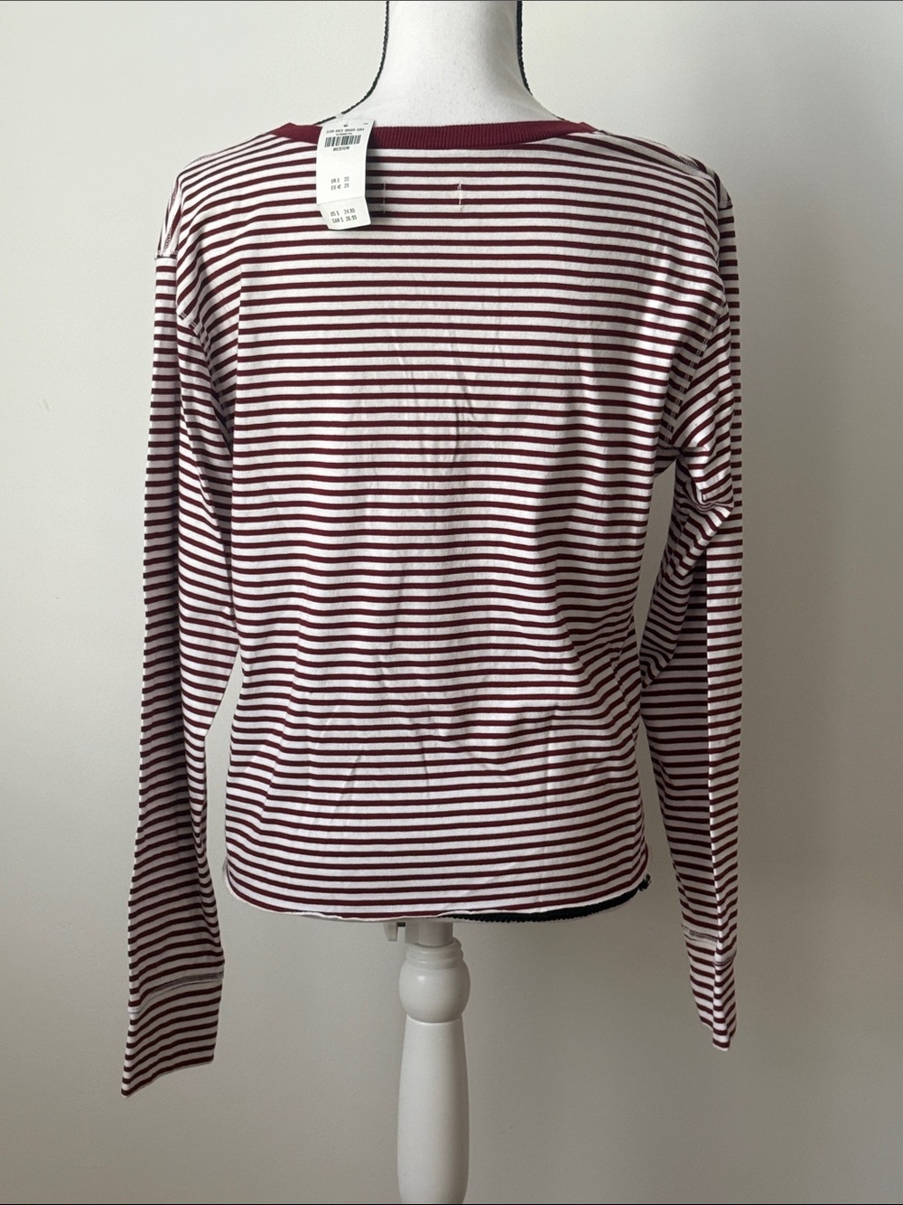 Hollister Women's Burgundy & White Striped Lace-Up Long Sleeve Top - Picture 4 of 8